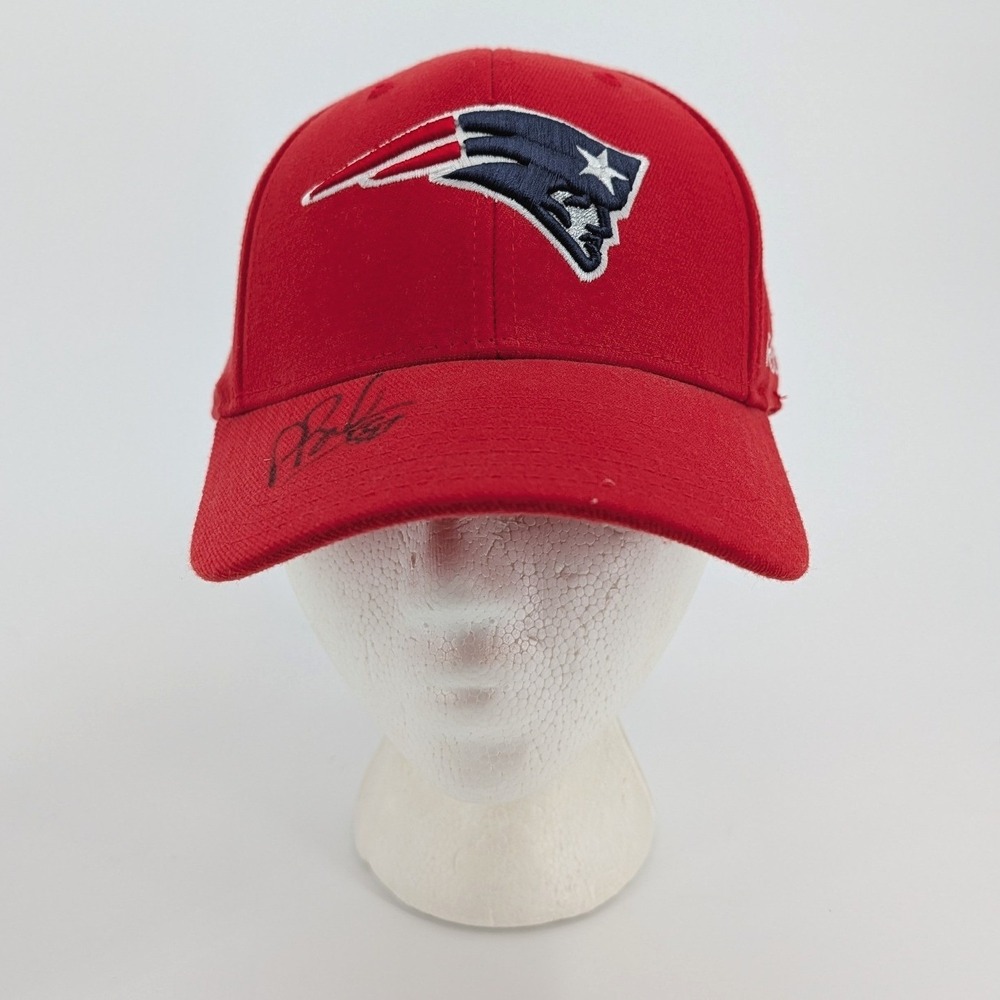 Reebok New England Patriots Pete Brock Signed Onfield Hat Red Size S/M - Picture 2 of 9